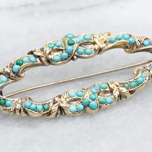 Victorian Turquoise and Gold Brooch, Antique Turquoise Brooch, Bridal Brooch, Estate Jewelry, Turquoise Jewelry, Something Blue A37544