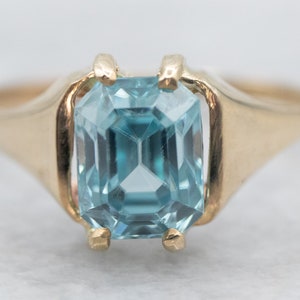 Yellow Gold Emerald Cut Blue Zircon Solitaire Ring, Yellow Gold Blue Zircon Ring, Yellow Gold Ring, Blue Zircon Ring, Zircon Ring A32364