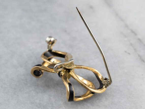 Vintage Black Enamel Bow Brooch, Bow Watch Pin, R… - image 7