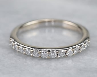 Anillo de boda de oro blanco de 18 quilates con diamantes, anillo apilable