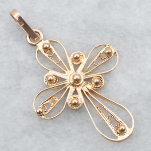 Yellow Gold Filigree Cross Pendant, Yellow Gold Cross Pendant, Gold Cross Pendant, Gold Cross, Religious Jewelry, Cross Pendant A34925