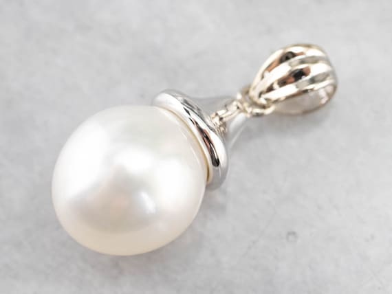 White Pearl Pendant, Pearl Solitaire Pendant, Lay… - image 1