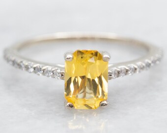 14 kt witgouden verlovingsring gele saffierdiamant