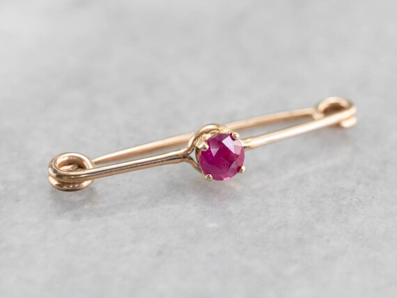 Vintage Ruby Safety Pin, Ruby Solitaire, Ruby Jewe