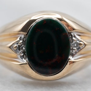 Yellow Gold Bloodstone Ring with Diamond Accents, A26885