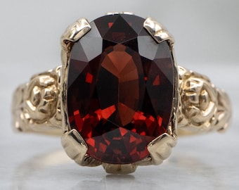 Victorian Gold Garnet Ring with Rose Flower Design