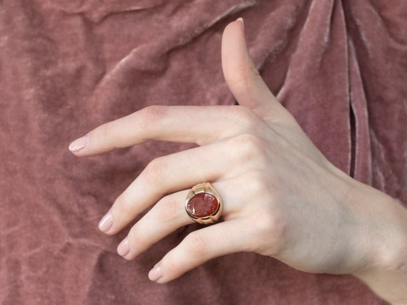 Vintage Gold Carnelian Intaglio Ring, Men's State… - image 10