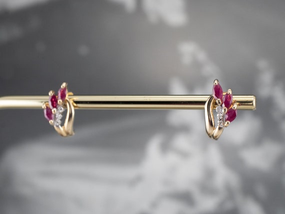 Marquise Ruby and Diamond Earrings, Yellow Gold S… - image 9