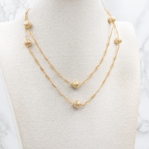 Continuous Vintage Gold Filigree Orb Station Necklace, Beaded Gold Station Chain, Long Gold Chain Necklace, Layering Necklace A17950
