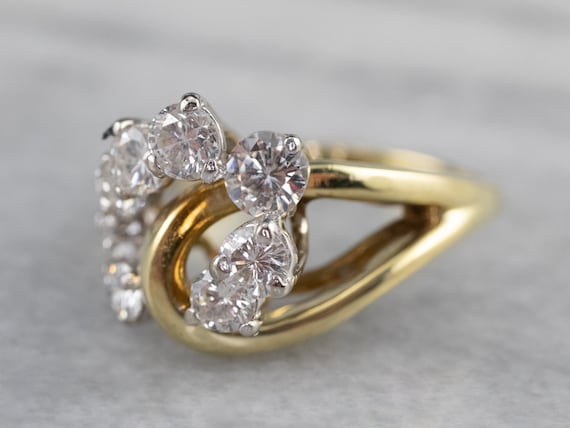 14K Gold Diamond Statement Ring, Asymmetrical Coc… - image 3