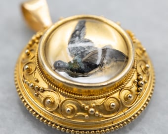 Gold Essex Crystal Pheasant Pendant, Antique Bird Jewelry
