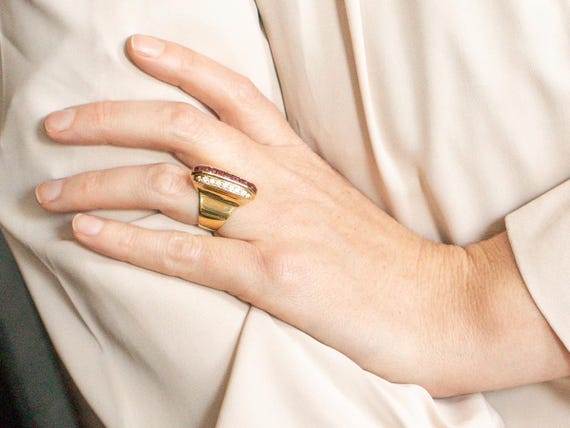 18K Gold Ruby and Diamond Cocktail Ring, July Bir… - image 4