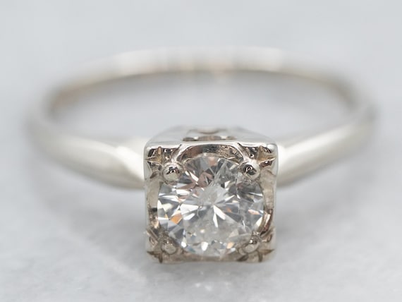 Retro Era Diamond Solitaire Ring, Vintage Diamond… - image 1