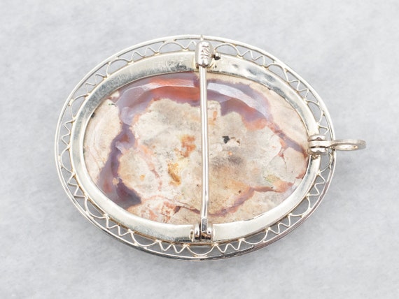 White Gold Agate Brooch or Pendant with Filigree … - image 3