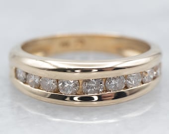 14K Yellow Gold Channel Set Diamond Wedding Band, Unisex Anniversary Ring