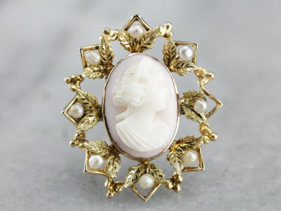 Art Nouveau Cameo Pin, Cameo and Seed Pearl, Came… - image 6