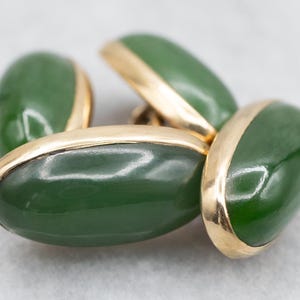 Vintage Gold Jade Cufflinks, Yellow Gold Jade Cufflinks, Suit and Tie Accessories, Cabochon Cufflinks, Gifts for Him, Jade Jewelry A55301