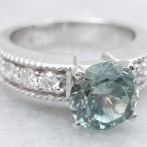 Blue Zircon and Diamond Ring, Blue Zircon Ring, Zircon Ring, Zircon and Diamond, White Gold Ring, Round Cut Zircon, Gold Zircon Ring A55485