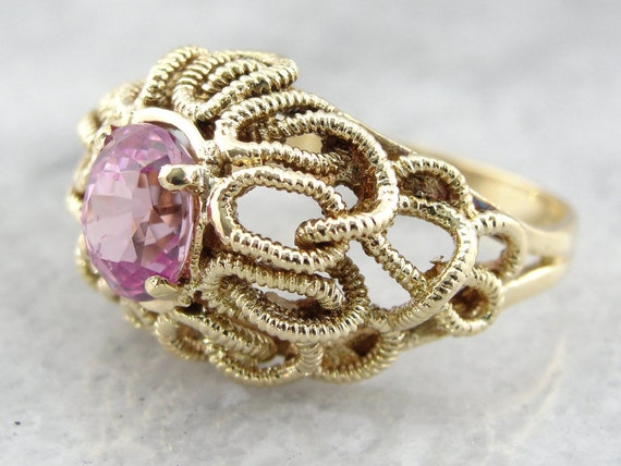 Vintage Pink Sapphire Cocktail Ring, Modernist St… - image 2