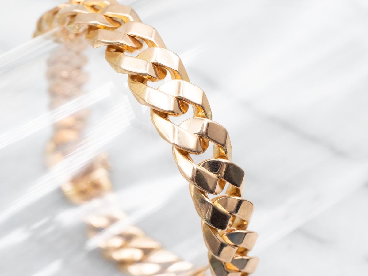 18Kゴールドカーブリンクブレスレット、ユニセックスチェーン、8インチ