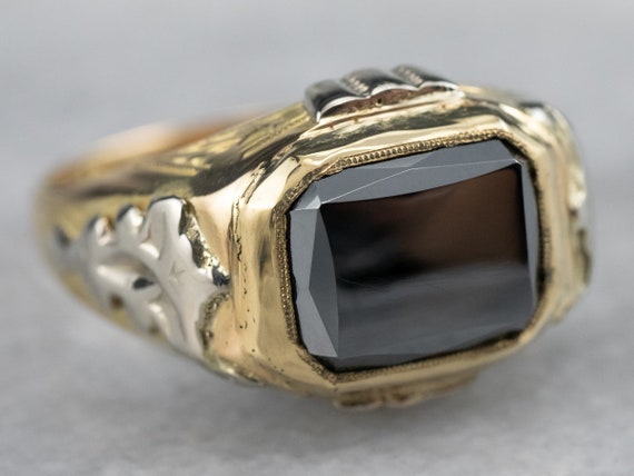 18K Two Toned Gold Hematite Ring, Vintage Hematit… - image 1