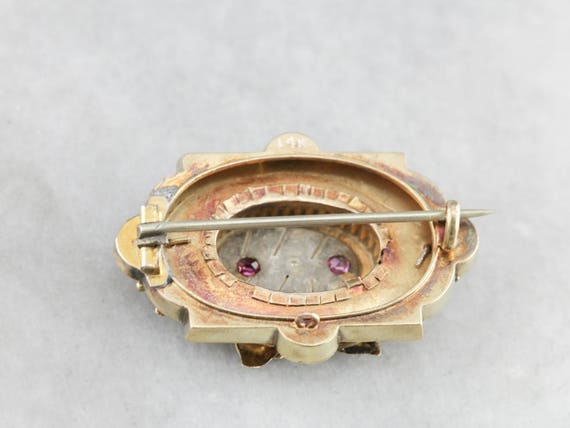 Victorian Botanical Diamond Ruby Gold Brooch Pend… - image 3