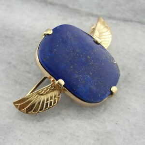 Vintage Egyptian Revival Lapis Brooch with Wing Details