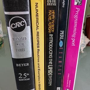 Computing: 5 vintage books - Unix, Perl, Numerical Recipes, CRC Math Tables, computer programming