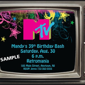 80s MTV Birthday Invitation – Retro Neon Printable Party Invite – Personalized Digital Download