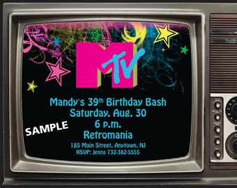 Personalized MTV 1980's BIrthday Party Invitation