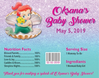 Little Mermaid Baby Girl Shower Chocolate Bar Favor Label