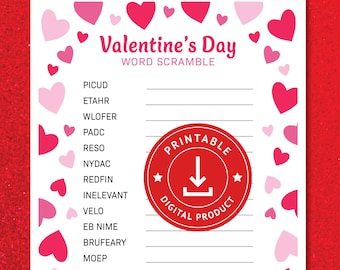Valentine's Day Word Scramble – Printable Kids Classroom Game (PDF Download)