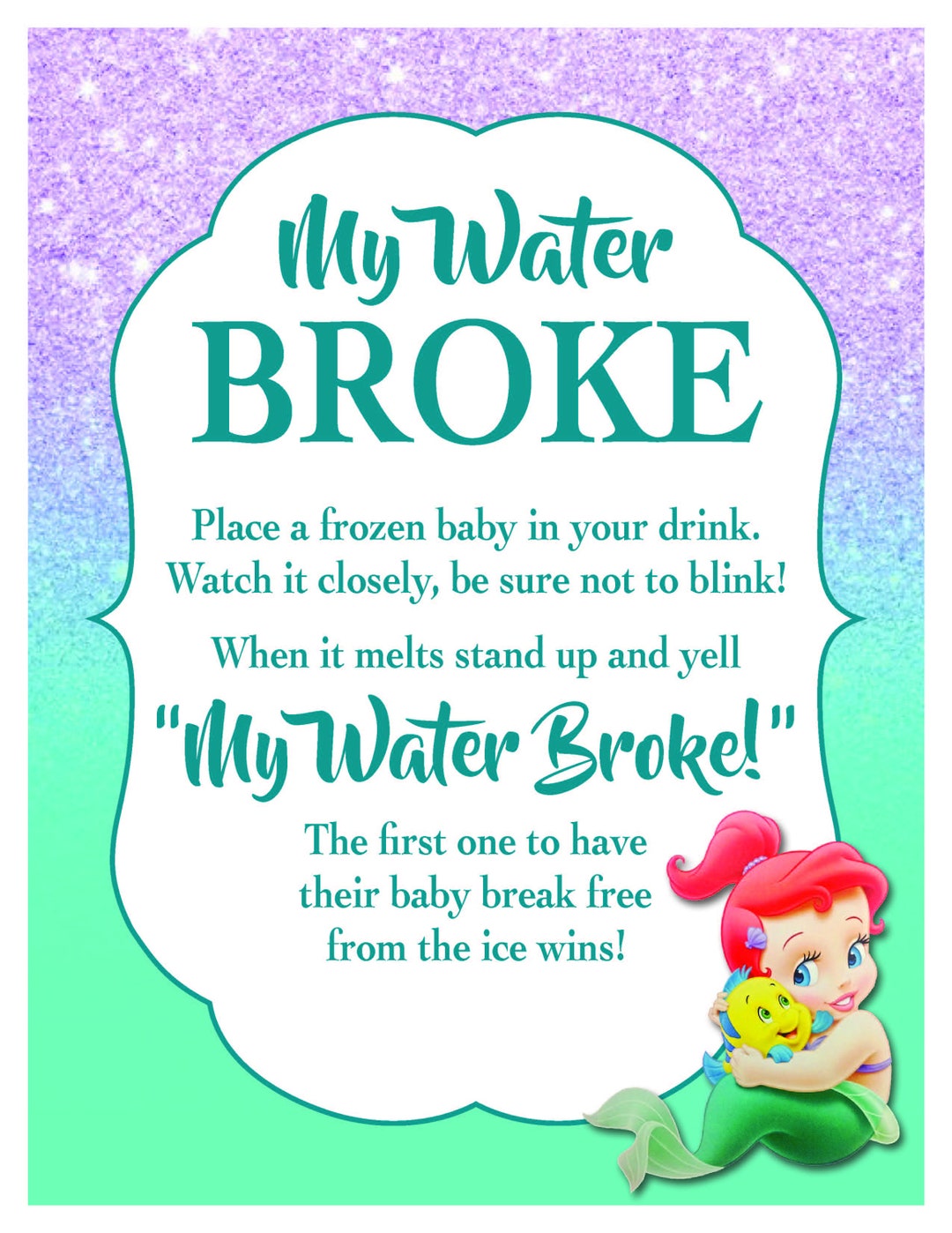My Water Broke Little Mermaid Baby Girl Shower Game Digital Download Etsy