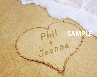 Digital Personalized Heart w/ Names & Date in Sand Love Gift for Valentine's Day, Wedding, Engagement