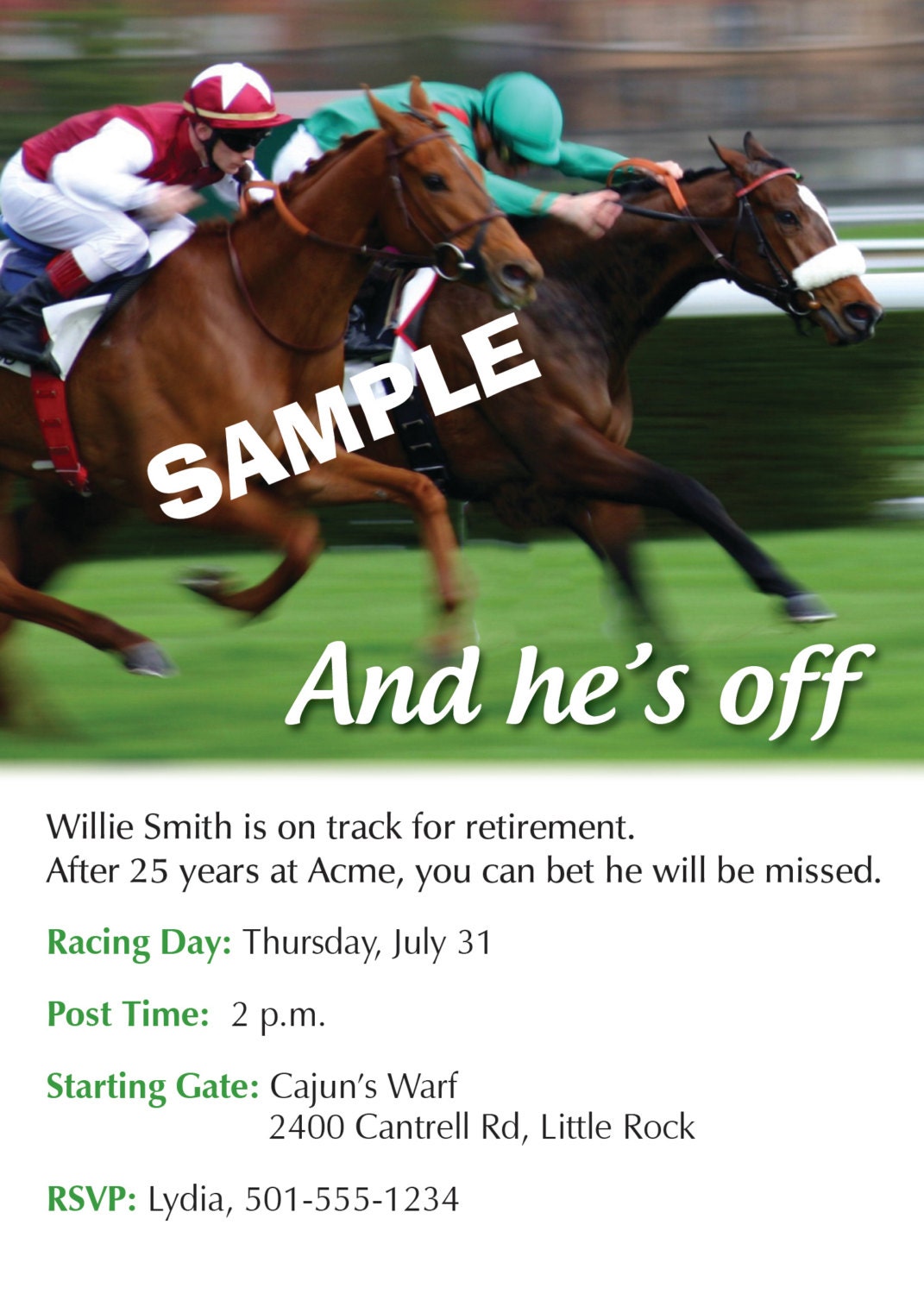 Personalized Horse Racing Track Retirement Party Invitation Etsy