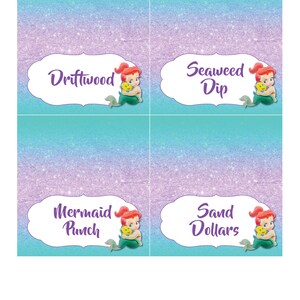 Little Mermaid Baby Girl Shower Food Tent Cards Digital Download