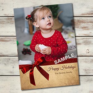 Carte de Noël photo personnalisée avec ruban de satin