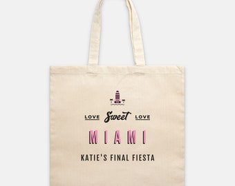 Personalized Miami Bachelorette Party Tote Bag: Cotton Favor Bag