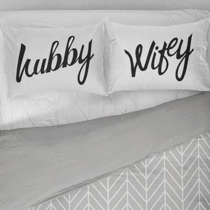 His and Hers Pillowcases | Wifey Pillowcase | Hubby Pillowcase | Mr and Mrs Pillows | Newlywed Pillowcase Set | Wedding Gift Idea