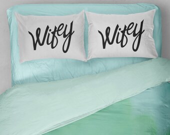 Lesbian Wedding Gift |  Wifey Pillowcase Set | Hers and Hers