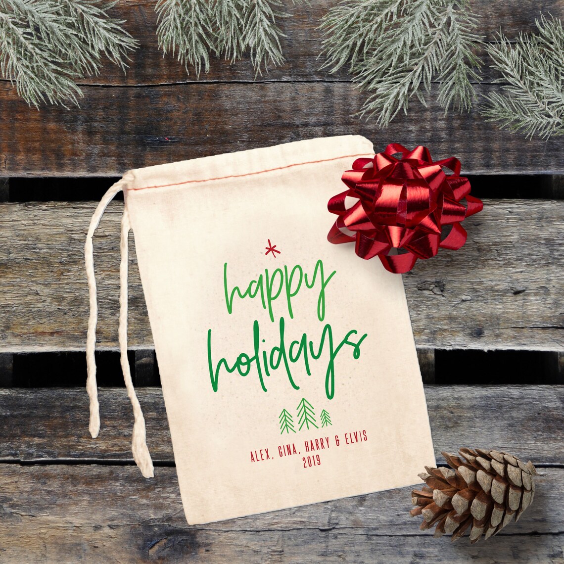 Happy Holidays Christmas Party Favor Bags Personalized Etsy