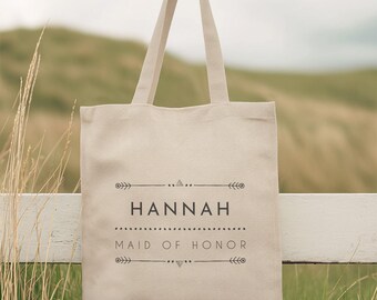 Personalized Maid of Honor Tote Bag, Boho Bridesmaid Tote, Maid of Honor Gift Bag, Wedding Party Gift Bag, Maid of Honor Bridal Shower Gift