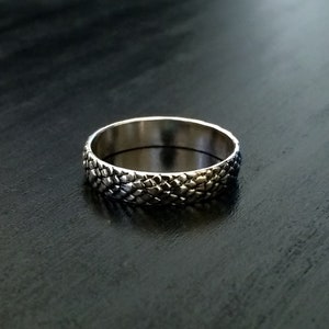 Sterling Silver Dragon Scale Ring: Unique Stacking Wedding Band