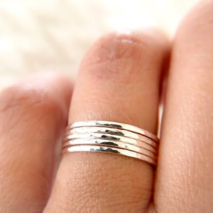 5 SKINNY Sterling Silver Stacking Rings, Summer Jewelry Ring Stacking Set, Hammered Rings, Minimalist Jewelry, Etsy Gift Ideas, Boho Ring image 3
