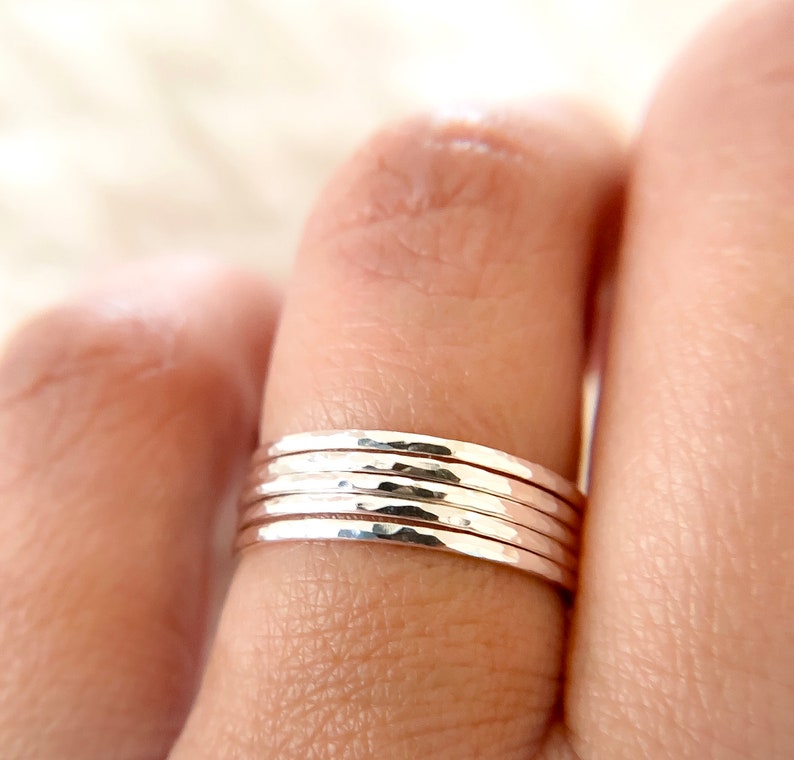 5 SKINNY Sterling Silver Stacking Rings, Summer Jewelry Ring Stacking Set, Hammered Rings, Minimalist Jewelry, Etsy Gift Ideas, Boho Ring image 3