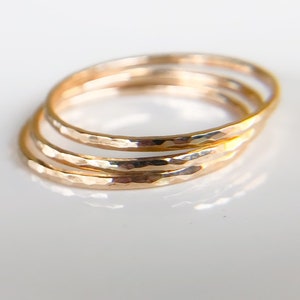 Gold Filled Stacking Ring Set: 3 Hammered Bands, Minimalist Jewelry