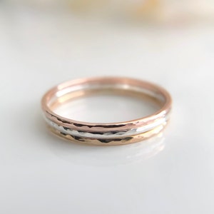 Hammered Gold & Sterling Silver Stacking Ring Set