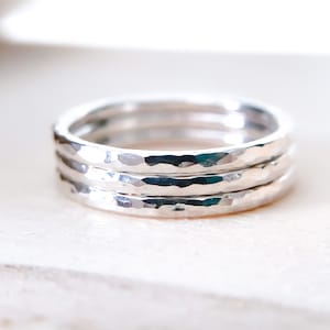 Silver Stacking Rings, 3 CLASSIC Sterling Silver Rings, Hammered Rings, Minimalist Jewelry, Stackable rings, Etsy gifts Ideas, Boho Rings