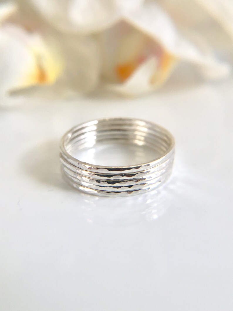 5 SKINNY Sterling Silver Stacking Rings, Summer Jewelry Ring Stacking Set, Hammered Rings, Minimalist Jewelry, Etsy Gift Ideas, Boho Ring image 6