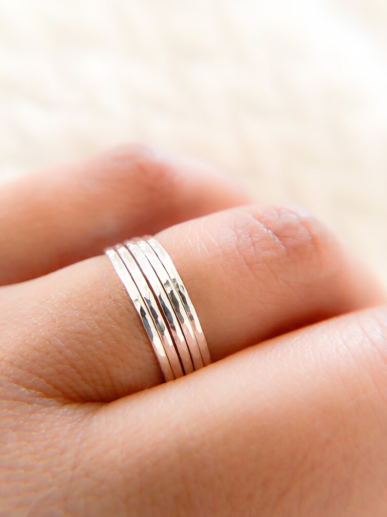 5 SKINNY Sterling Silver Stacking Rings, Summer Jewelry Ring Stacking Set, Hammered Rings, Minimalist Jewelry, Etsy Gift Ideas, Boho Ring image 4